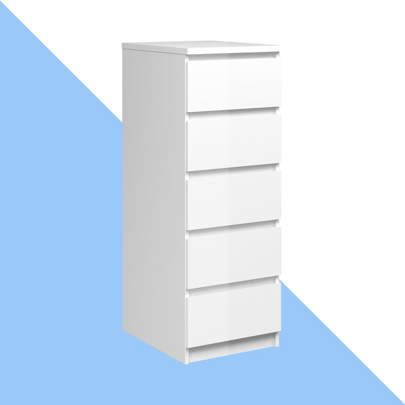 Caton 5 - Drawer Chest of Drawers, White High Gloss