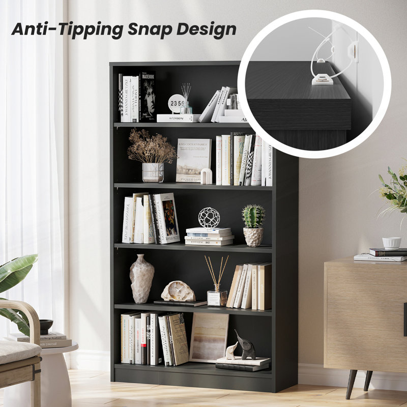 Bibliothèque moderne à 5 tablettes, tablettes réglables pour les livres et la décoration