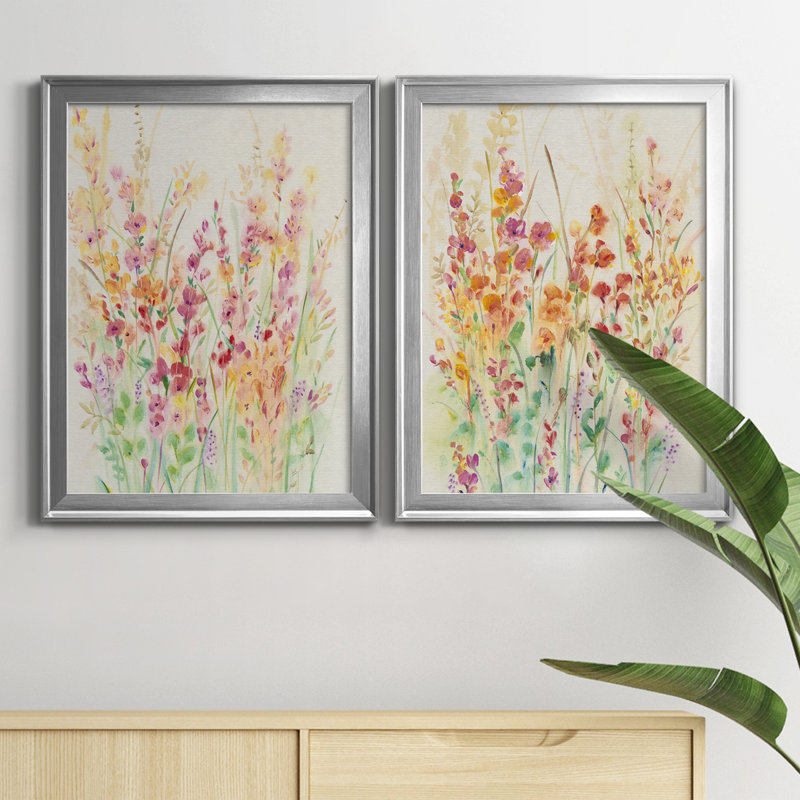 Brilliant Floral I - ensemble de 2 peintures sur toile encadrées, H 24,5 po x l 18,5 po x P 1 po, Argent