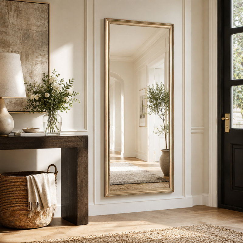 Miroir de plancher pleine longueur CUFEFI moderne à cadre en PS pour chambre à coucher, salon et entrée