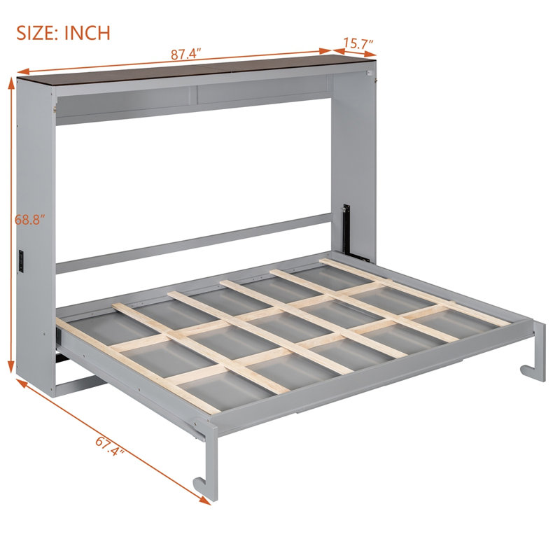 Grand lit escamotable mural et USB, Gris