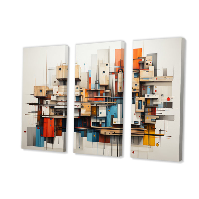 «Cityscape Bluiding Geometric Collage II», 3 impressions sur toile tendue, H 32 po x l 48 po x P 1 po