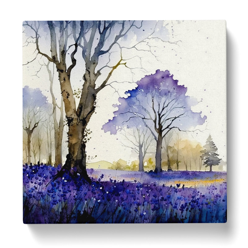 Bluebell Field Watercolour - Square Print, 35cm H x 35cm W x 3cm D