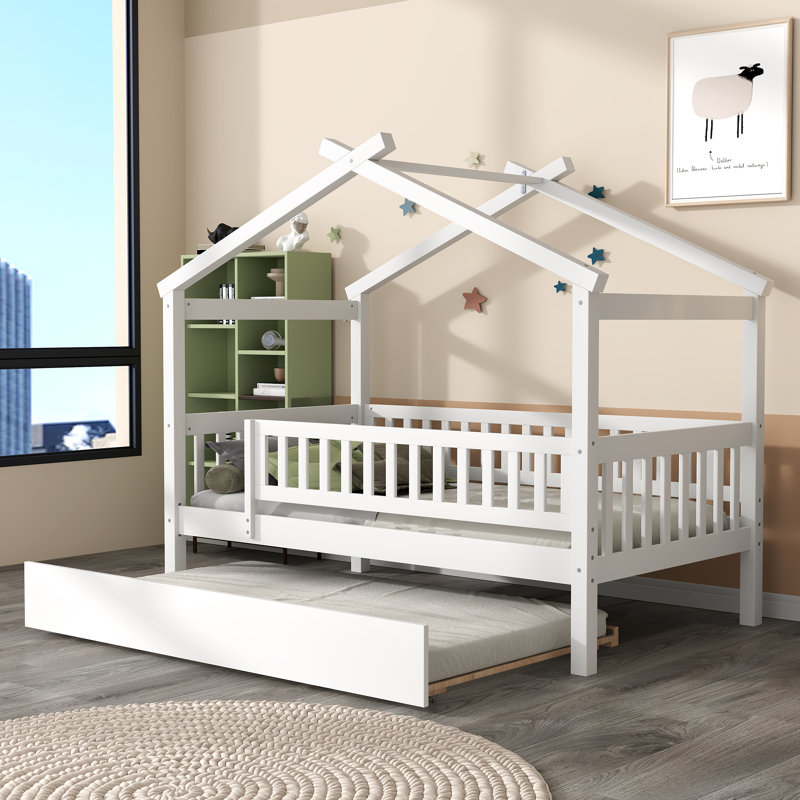 Pisinemo House Beds with Trundle, White, Twin