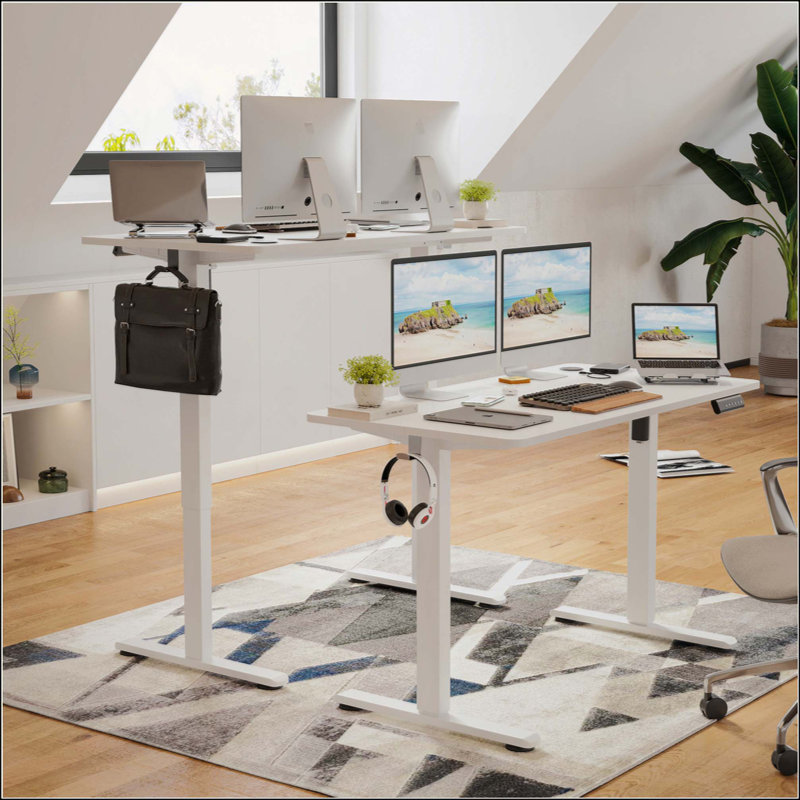 Electric Standing Desk Adjustable Height Sit Stand Home Office Desk With Splice Board, White, 45" H x 48.43" W x 24" D