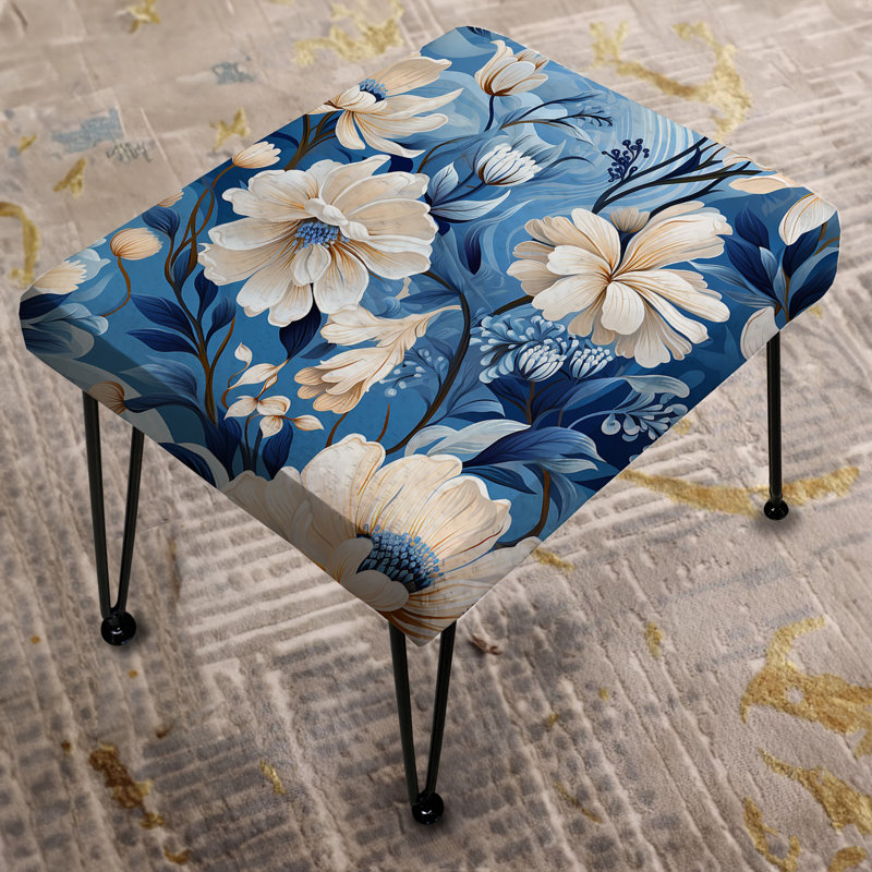 Motif de pivoines bleues et blanches enchantées II - Repose-pieds rectangulaire floral