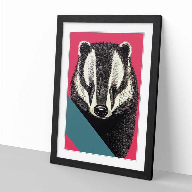 Badger Pop - Single Picture Frame Print, 64cm H x 46cm W, Walnut Framed