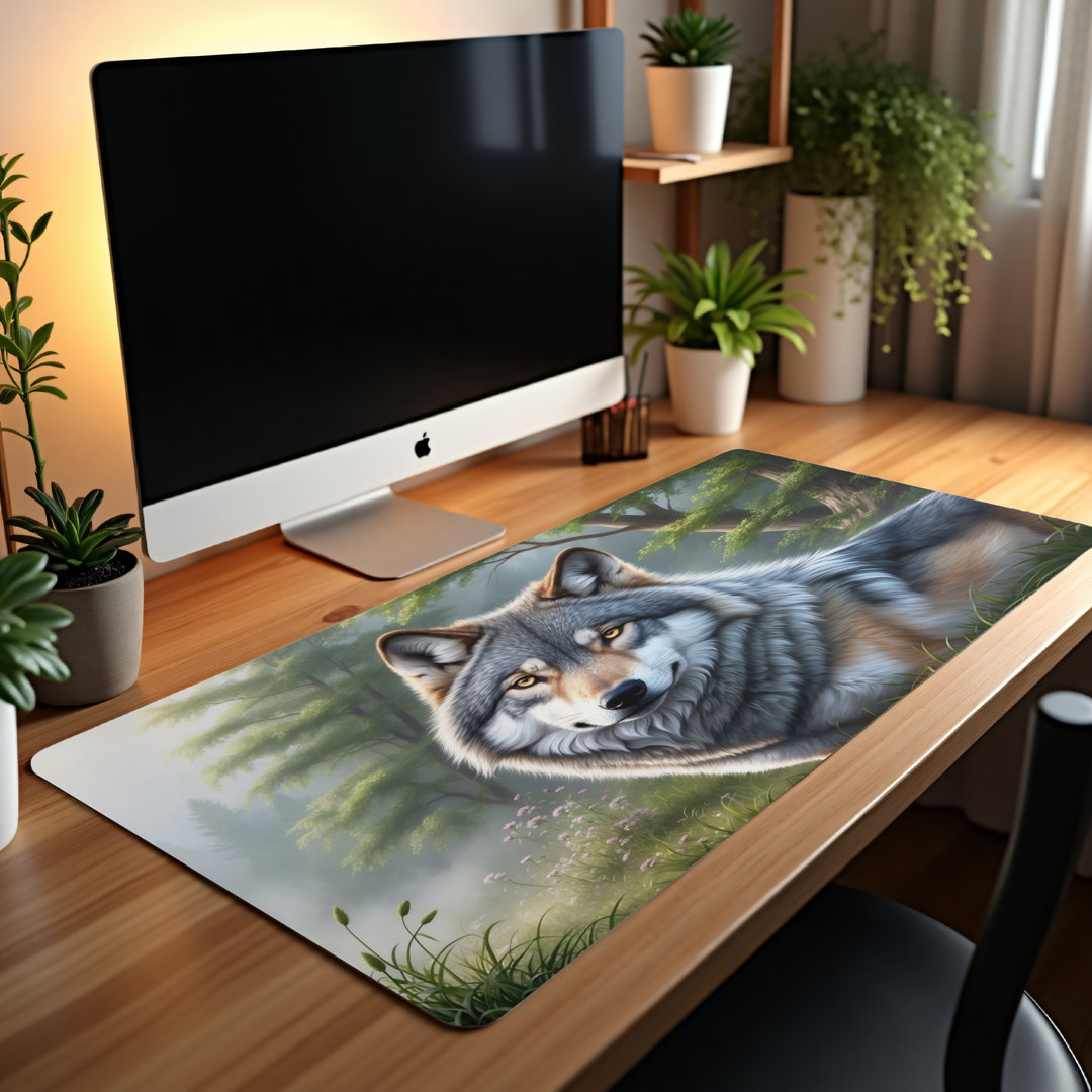 Misty Forest Wolf Desk Mat