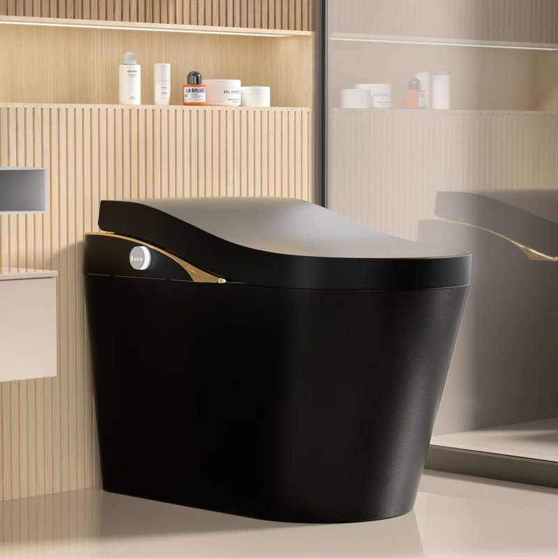 YINGZE Smart Bidet Toilet - Auto Flush, Foot Sensor, Heated Seat & Warm Water, Foam Shield, Comfort Height Elongated Bowl, 1.28 GPF Water-Saving, Black