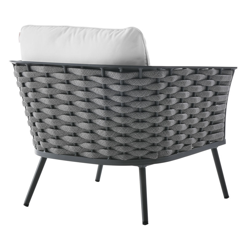 Modway Stance 3 Piece Outdoor Patio Aluminum Sectional Sofa Set, White, Gray