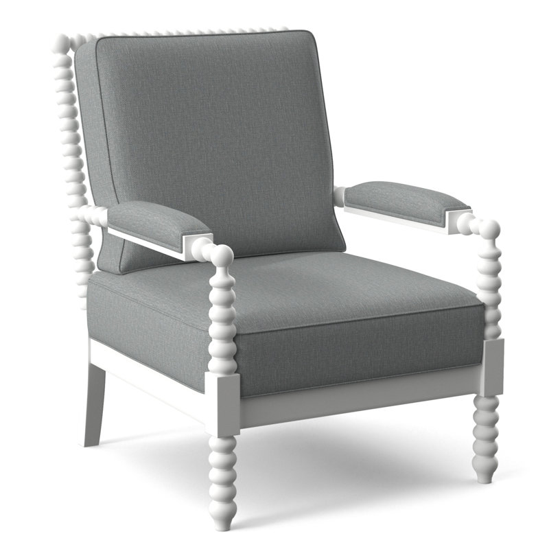 Jamilla Armchair, Light Blue Performance Fabric; 0851-55, Frost White Finish