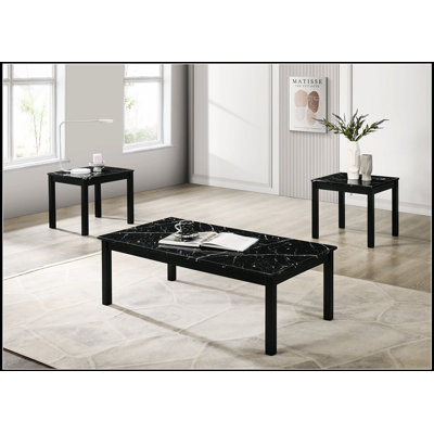 Ensemble de table contemporaine 3 pièces gris avec plateau en faux marbre et pieds en bois pour un salon élégant