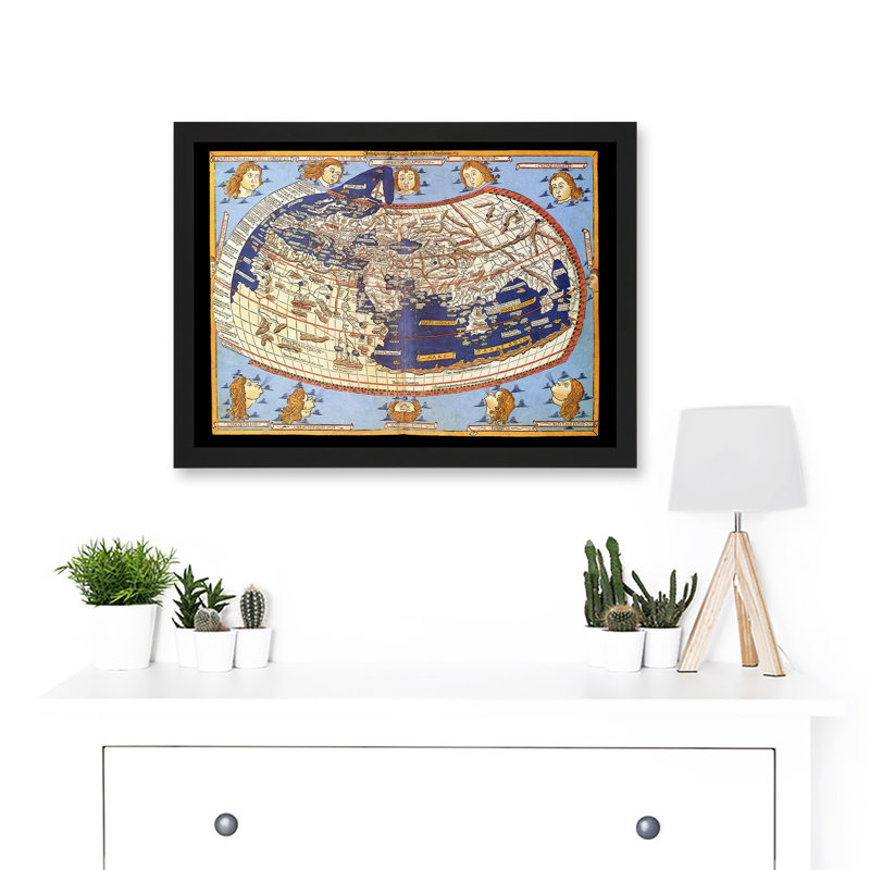 Antique Map Nicolas 1482 Ptolemy 2nd Century World Pictorial 1 Piece Single Picture Frame Wall Art