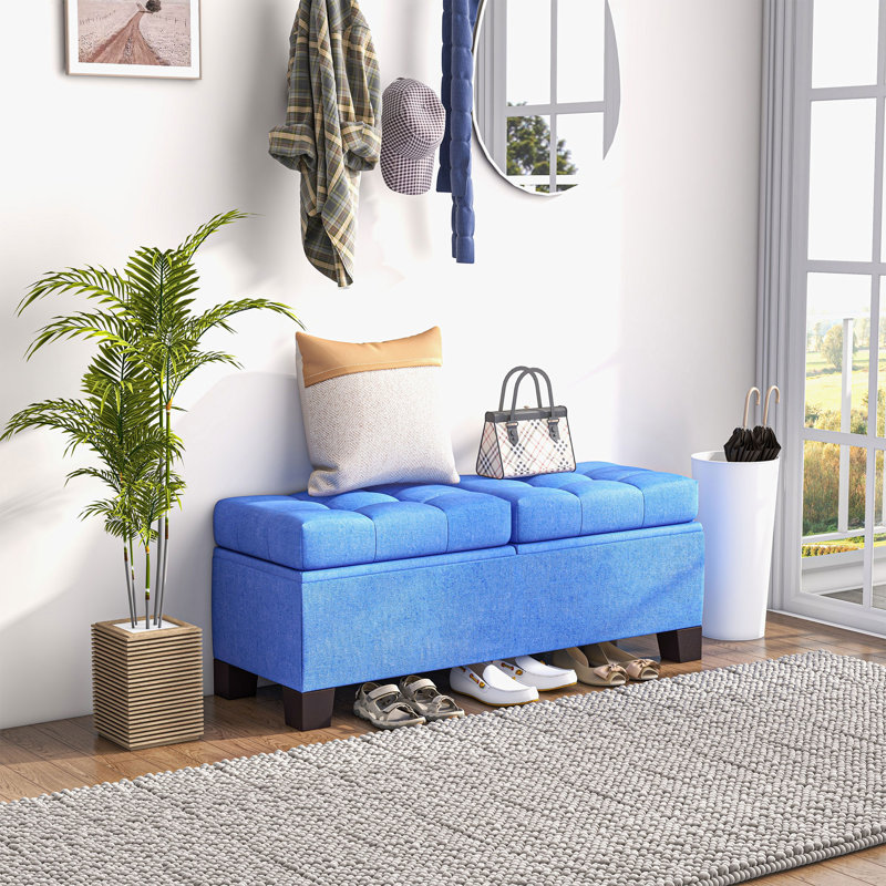 Fabric Upholstered Storage Bench, Blue