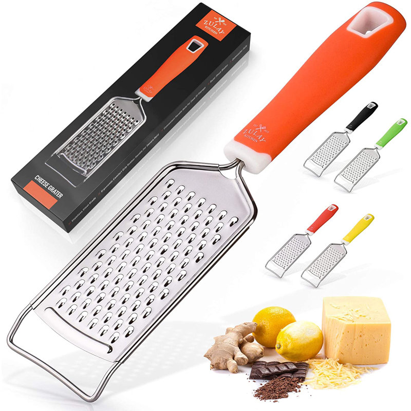 Zulay Kitchen Professional Stainless Steel Flat Handheld Cheese Grater, Orange