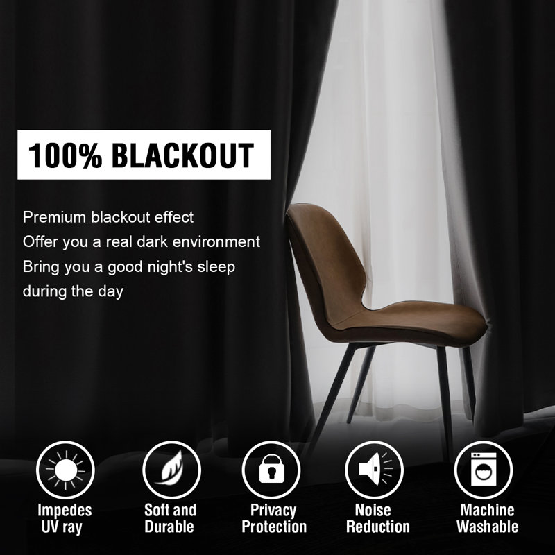 100% Blackout Curtains for Bedroom with Liner Full Room Darkening Curtains Thermal Insulated Back Tab/Rod Pocket Window Drapes for Living Room, 2 Panels
