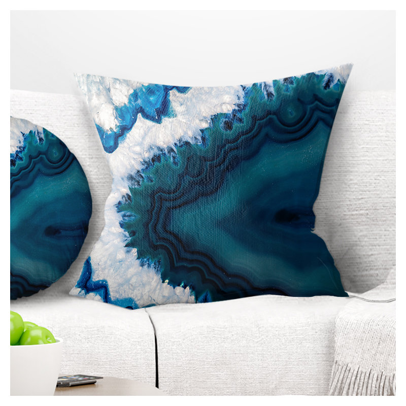 Géode brésilienne bleue - coussin imprimé abstrait, 16 po x 1 po, Coussin décoratif