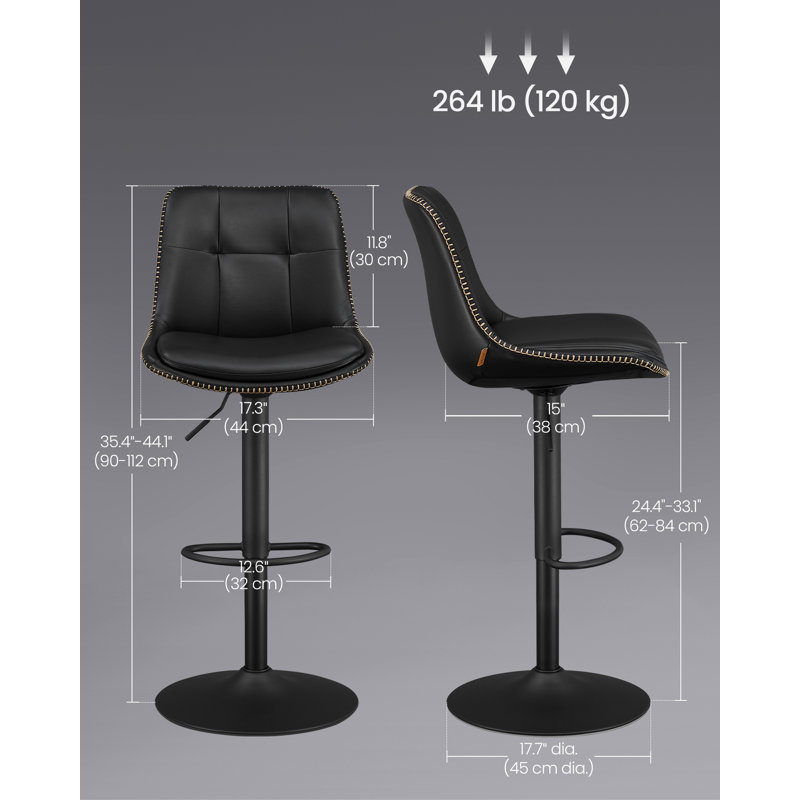  Height Adjustable Swivel Kitchen Stools, Ink Black