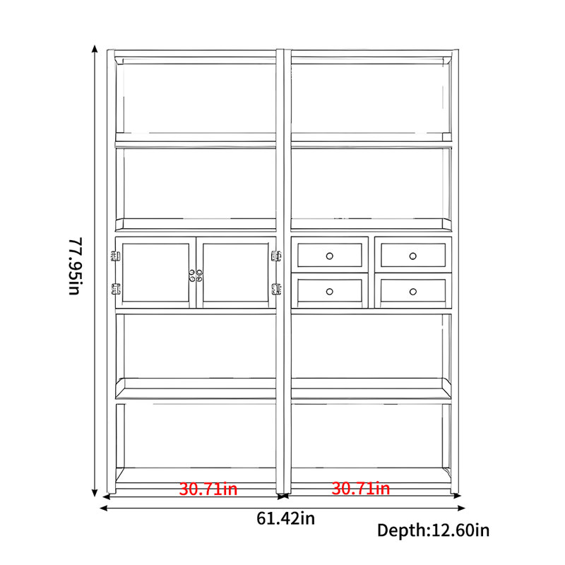 Nauset, (9 Shelves) 77.95"H x 61.42"W x 12.6"D