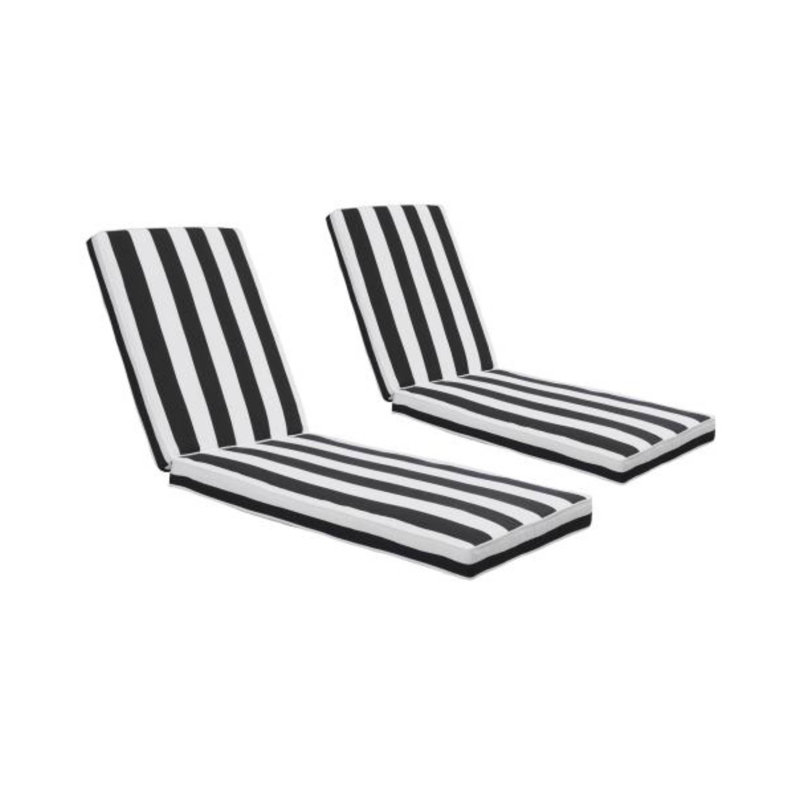 2PCS Black/White Stripe Outdoor Lounge Chair Cushion Replacement For Patio Furniture Seat & Chaise, 73.6" W, 2.56"
