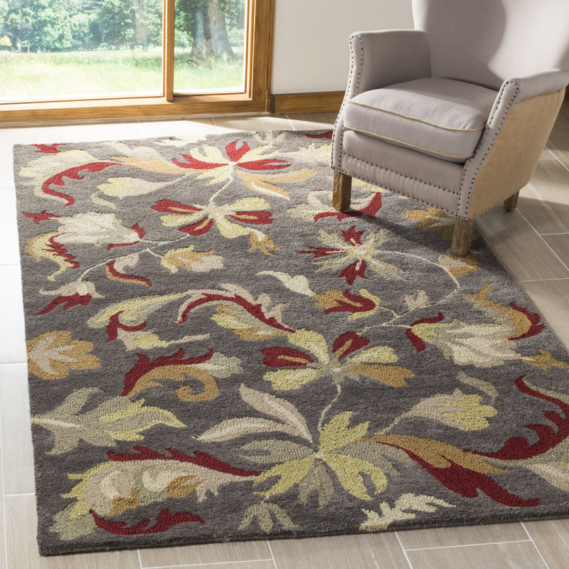 Tapis floral en laine touffeté à la main Arber Jardin, Rectangle 5 pi x 8 pi