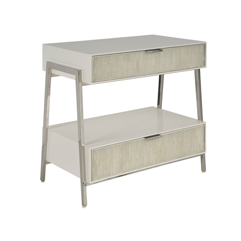 Modern Ingrid Selenite Front Polished Nickel Nightstand 32" Wide