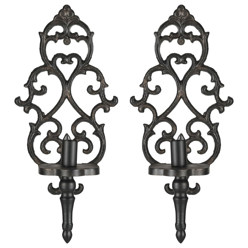 Ensemble de 2 appliques murales en fonte, porte-bougie murale en métal, volutes en fonte