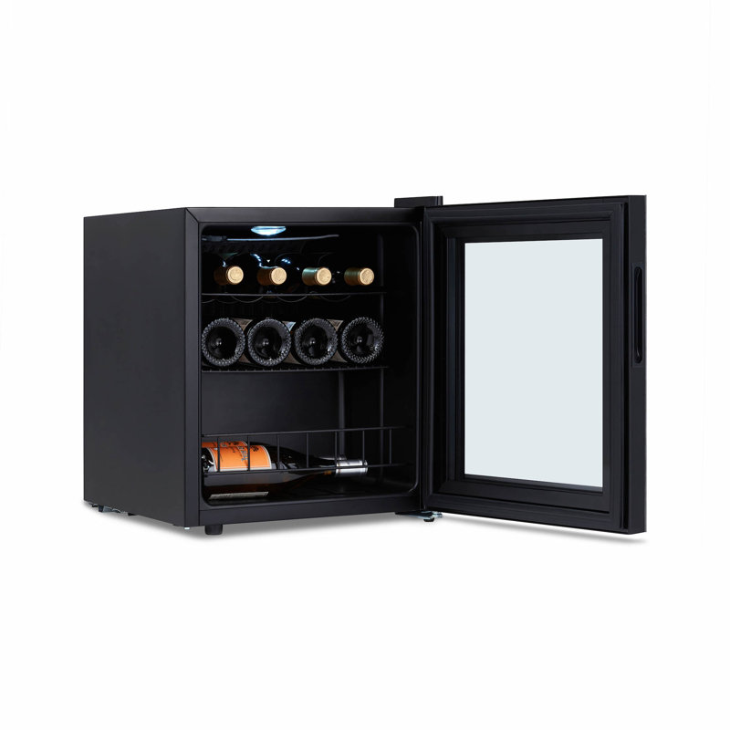 Réfrigérateur à vin autoportant Luma de 16 bouteilles, porte miroir en verre sans cadre et refroidissement par compresseur