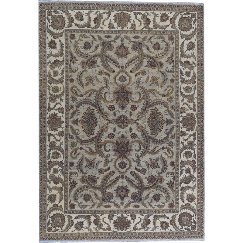 Tapis chameau et crème noué à la main de haute qualité