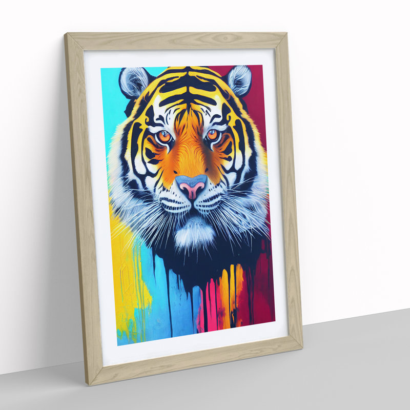 Tiger Paint Splash No.2 Abstract - Single Picture Frame Painting, 46cm H x 34cm W x 2cm D, Oak Framed