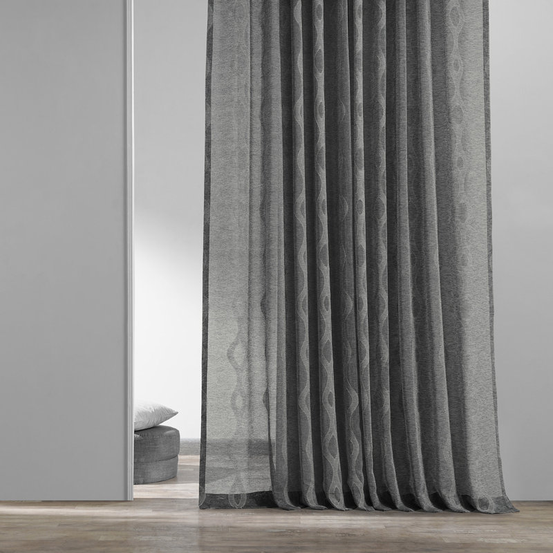 Vega Faux Linen Sheer Curtains for Bedroom, Living Room Curtains for Large Window Single Panel Drape, 50" x 96", Gray