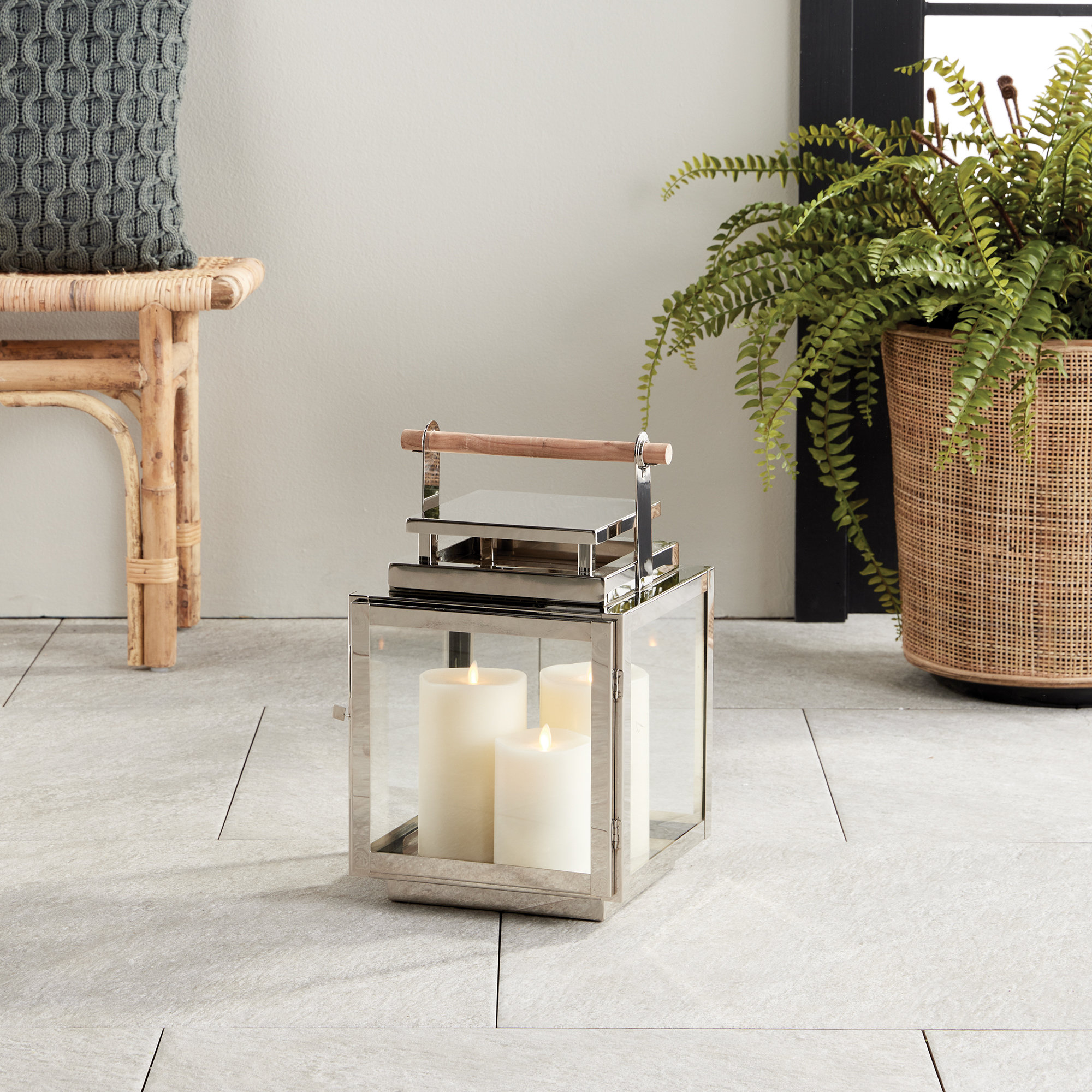Cathica Stainless Steel Lantern Medium, Silver, 16.5" H x 10.5" W x 10" D