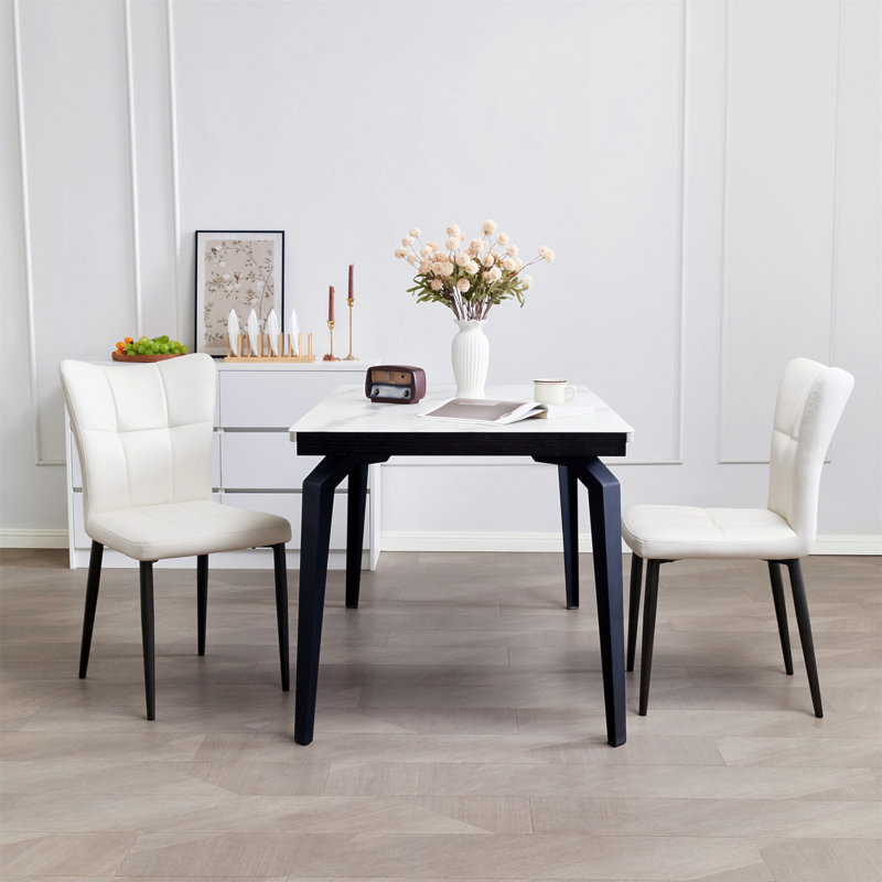 Ensemble de 2 chaises de salle à manger à haut dossier avec design ergonomique: structure en fer forgé, siège en cuir et coussins en éponge à rebond élevé