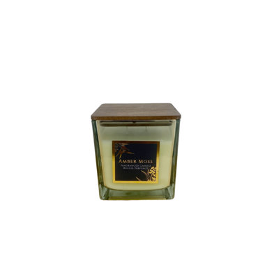 Amber Wood Scented Jar Candle with Glass Holder