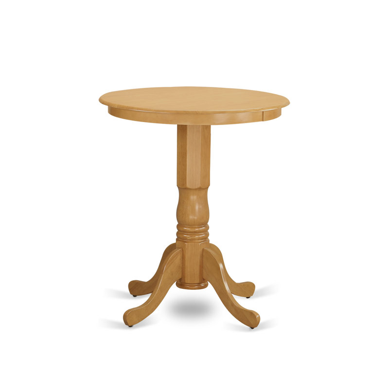 5 Piece Counter Height Dining Set Includes a Round Kitchen Table with Pedestal and 4 Linen Fabric Dining Room Chairs, Oak
