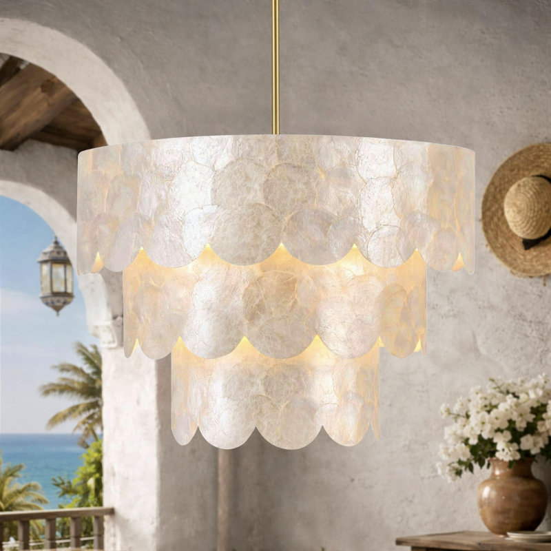 24" 5-Light Scalloped Capiz Shell Drum Chandelier, H 17,1 po x l 24 po x P 24 po