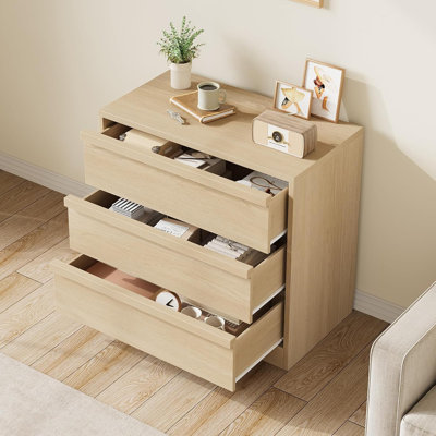 Commode 3 tiroirs, commode en chêne naturel, grande table de chevet avec rangement, table de chevet moderne, armoire de chambre d'enfant