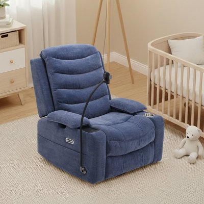 Power Nursery Gliders With Heat & Lumbar Support,  Swivel Recliners With Adjustable Armrests, Rockers Chair With Smart Cup Holder & Wireless Charging Stand For Nursing
