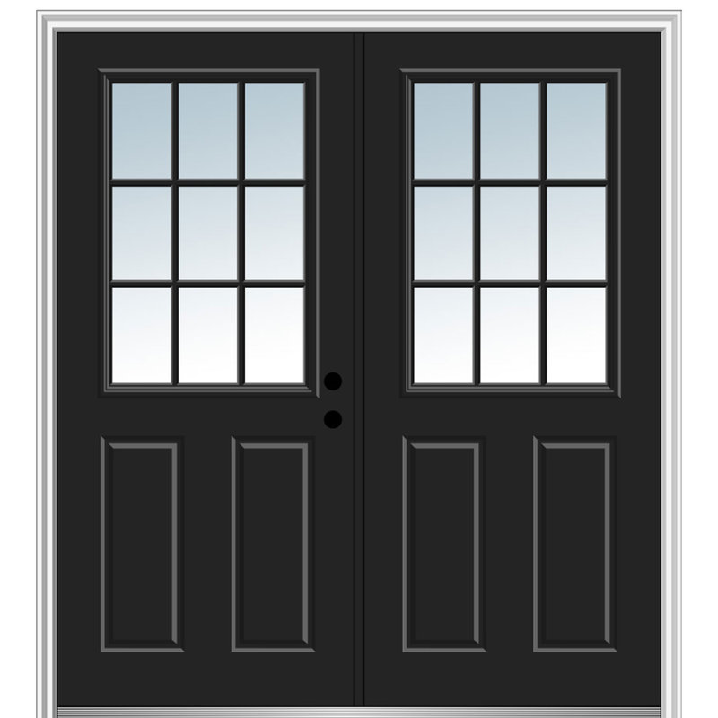 Portes d'entrée avant pré-montées en fibre de verre avec grilles extérieures, S'ouvre à gauche vers l'intérieur