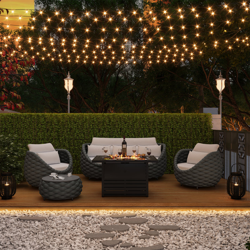 5 Person 4 Set Soft Polyester Rope Indoor/Outdoor Conversation Set For Bistro Garden Balcony Porch Deck Backyard Cafe, Yes
