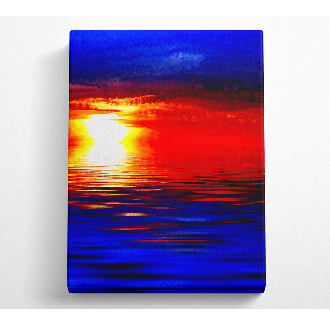 Electric Blue Ocean Sunset Leinwand Aquarell