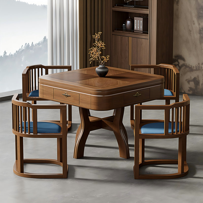 Table de poker 38,98 "haut de gamme en bois d'hévéa automatique avec 4 chaises