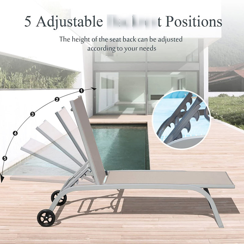 Chaises longues kaki au bord de la piscine 2. Dossier réglable à 5 positions. Aluminium. Respirant. Sans effort pour déplacer et empiler. Cour protégée de 2 positions. Protégé. Pour patio, plage, terrasse