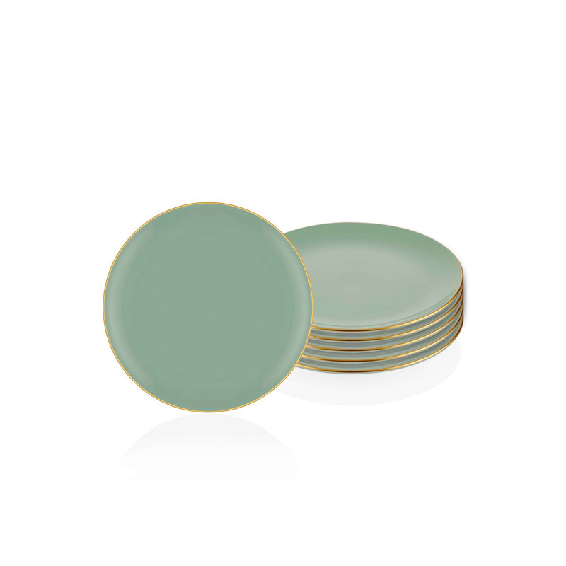 Ensemble de grandes assiettes élégantes (6 pièces), céramique verte, 10,2 x 10,2 x 0,4 pouces | 100% lavable au lave-vaisselle, parfait pour les soupers et l'utilisation quotidienne | Conception élégante et durable pour les tables