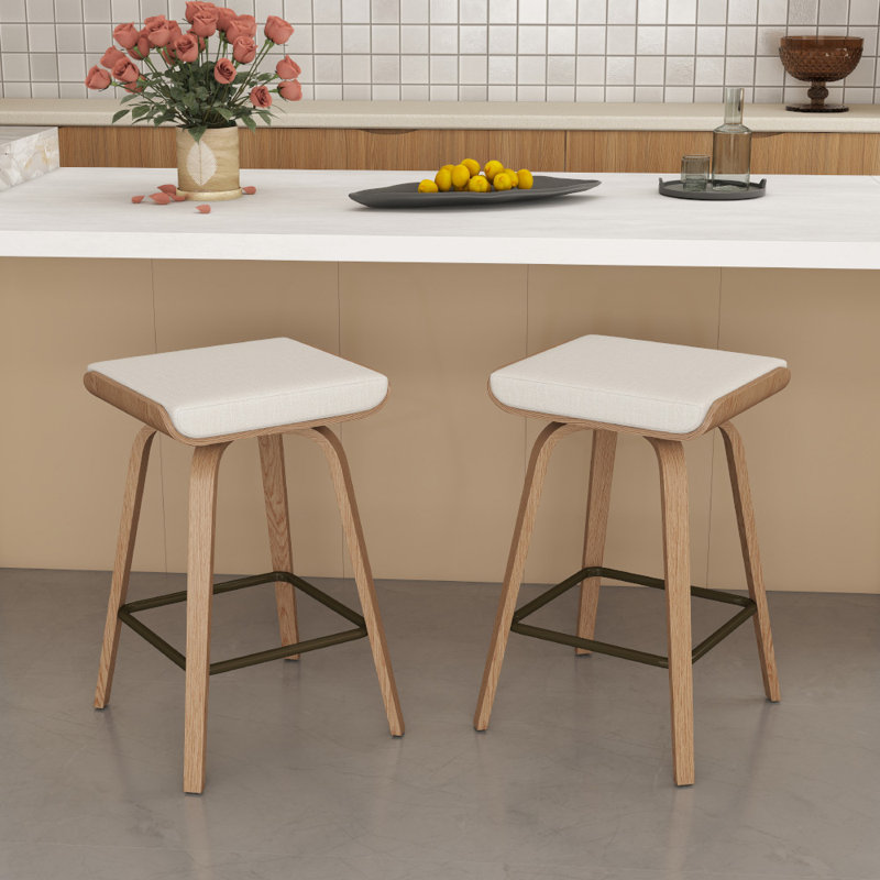 Modern Upholstered Swivel Counter Stool With Wood Frame,Counter Height Bar Stool For Kitchen Island,Coffee Bar, Beige/Brown