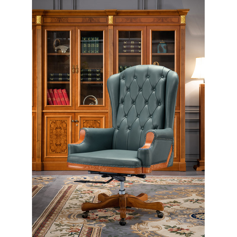 Leather Swivel Office Chair, Green
