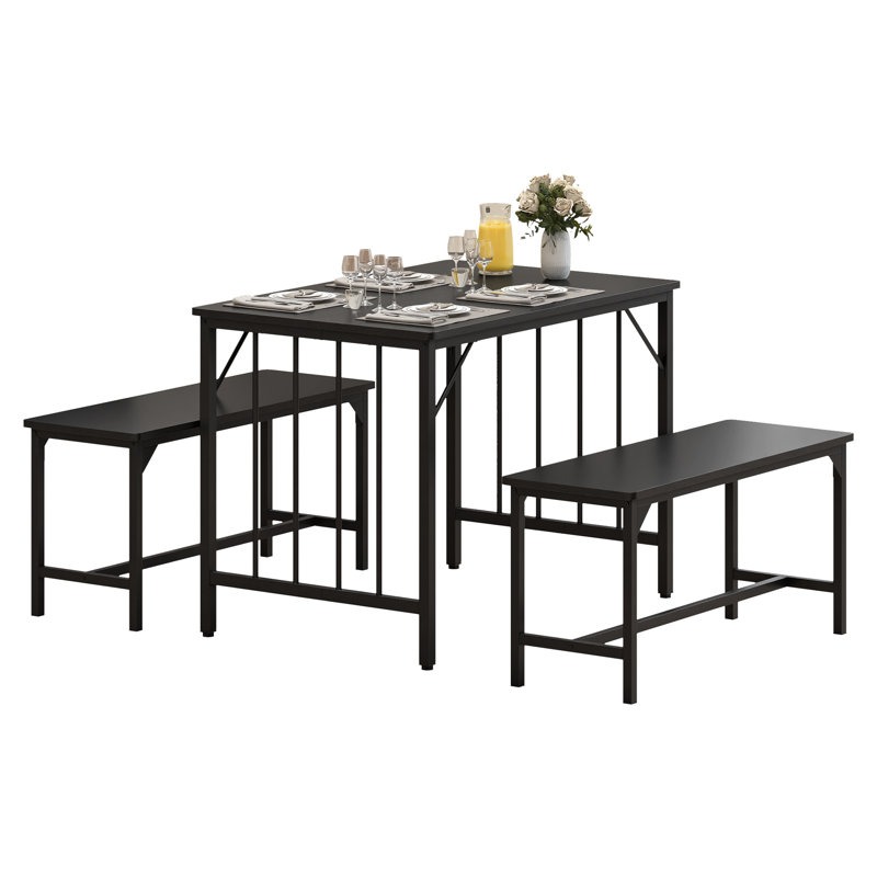  Dining Table And 2 Chairs Set, 3 Piece Dining Room Set With Bench, Black