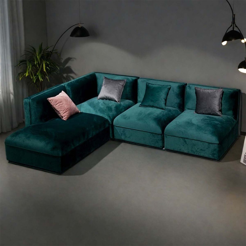 Canapé modulaire en suède luxueux vert foncé