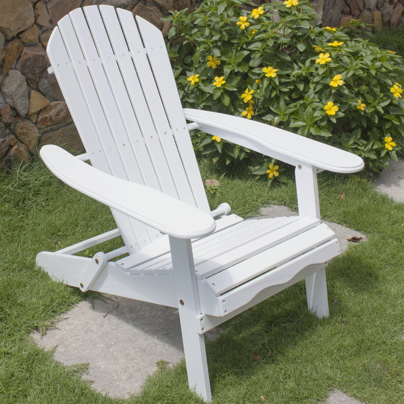 Foldable Outdoor Adirondack Chair With Table, White