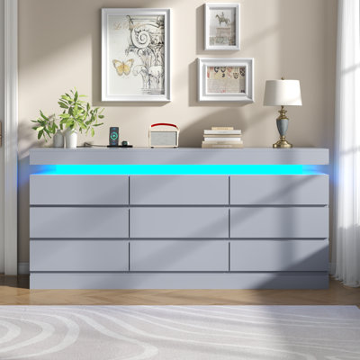 9 Drawers Dresser For Bedroom With Charging Station And LED Lights